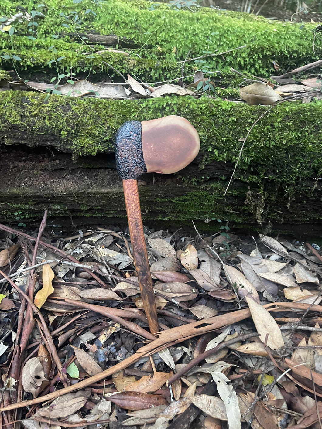 Timber handle axe with rock axe head